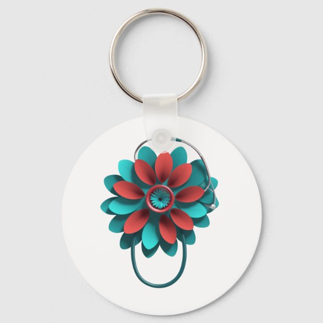 Floral Stethoscope Design - Unique Medical & Healt Schlüsselanhänger (Vorderseite)