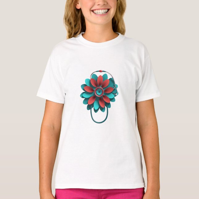Floral Stethoscope Design - Unique Medical & Healt T-Shirt (Vorderseite)