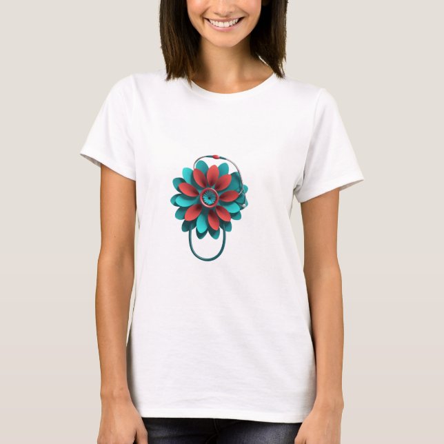 Floral Stethoscope Design - Unique Medical & Healt T-Shirt (Vorderseite)