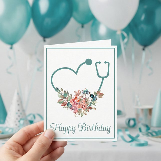 Floral Stethoscope Herz Nurse Doktor Birthday Karte (Von Creator hochgeladen)