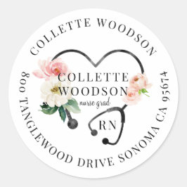 Floral Stethoscope Nurse Grad Rücksendeadresse Runder Aufkleber