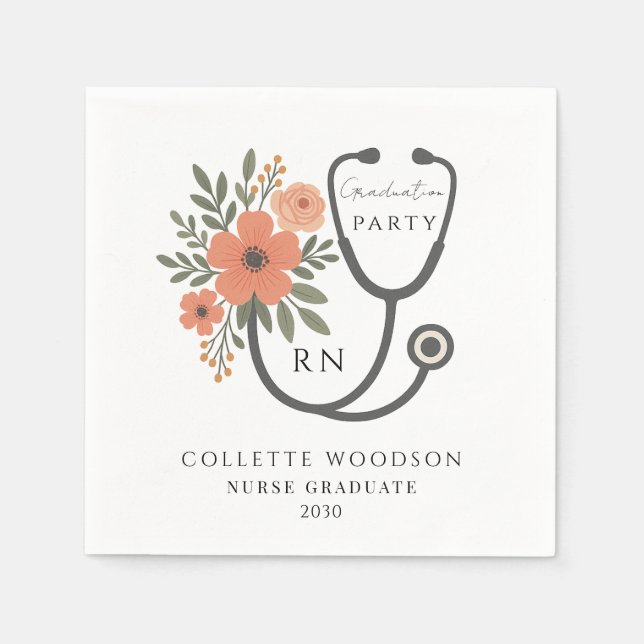 Floral Stethoscope Nurse Graduation Party Serviette (Vorderseite)