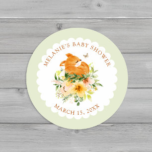 Floral Storybook Fox Baby Dusche Umschlag Aufklebe Runder Aufkleber