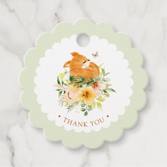 Floral Storybook Fox Babydusche Geschenkanhänger (Vorderseite)