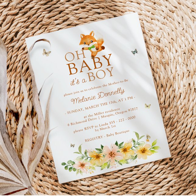 Floral Storybook Fox Oh Baby Boy Dusche Einladung (Von Creator hochgeladen)