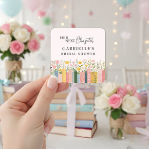 Floral Storybook Ihr nächstes Kapitel Brautparty Quadratischer Aufkleber