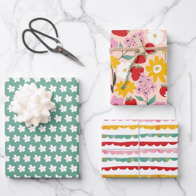 Floral Strawberry Dream Geschenkpapier Set (Vorderseite)