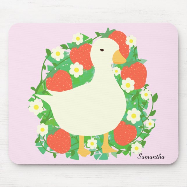 Floral Strawberry Goose Duck Mousepad (Vorne)