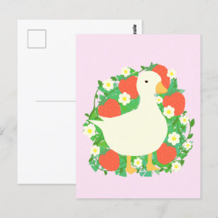 Floral Strawberry Goose Duck Postkarte