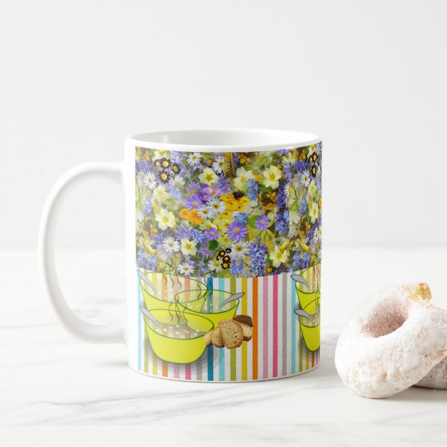 Floral Strip Soup Mug Kaffeetasse (Mit Donut)
