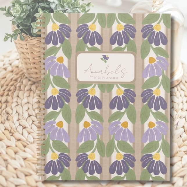 Floral Striped Personalized Planner Planer (Floral Striped Personalized Planner by Blissful Learning)