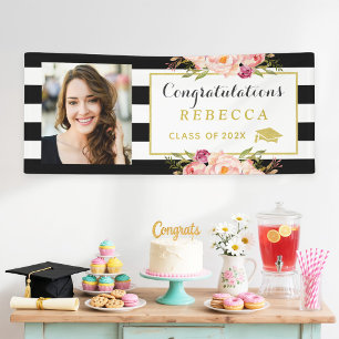 Floral Stripes Glam Glückwunschs Grad Abschluss Fo Banner