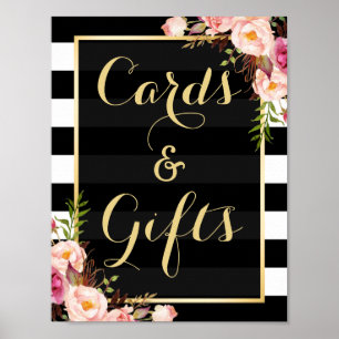 Floral Stripes Gold Karten und Geschenke Hochzei Poster