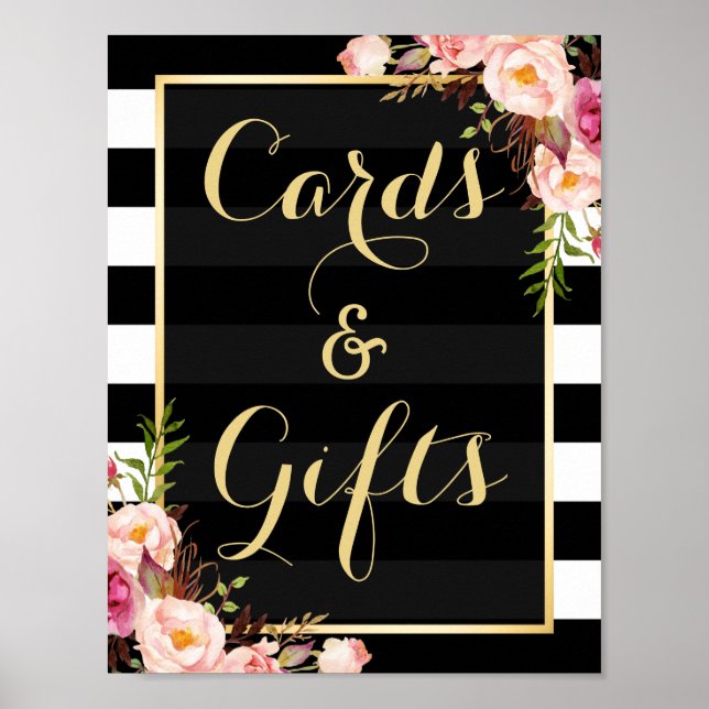 Floral Stripes Gold | Karten und Geschenke Hochzei Poster (Vorne)