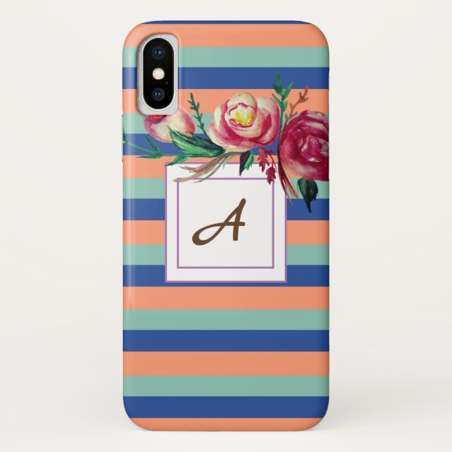 Floral Stripes Monogram iPhone Case (Rückseite)