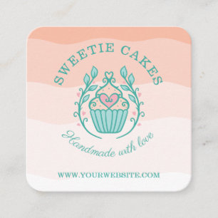 Floral Style Bäckerei Cupcake Logo Blauer Rosa Omb Quadratische Visitenkarte