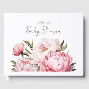 FLORAL SUBTLE SOFT BLUSH PINK PEONIES BABY DUSCHE GÄSTEBUCH