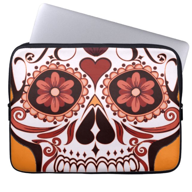 Floral Sugar Skull Day of the Dead Art Laptopschutzhülle (Vorderseite)
