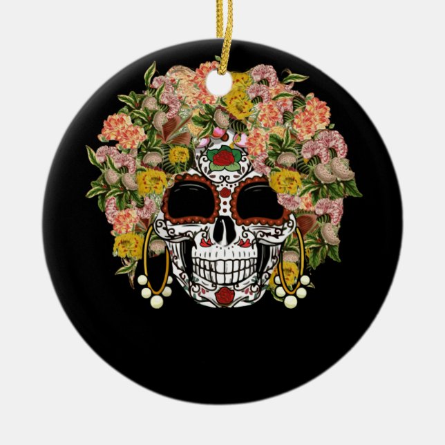 Floral Sugar Skull Day of the Dead Dia De Muertos Keramik Ornament (Vorne)