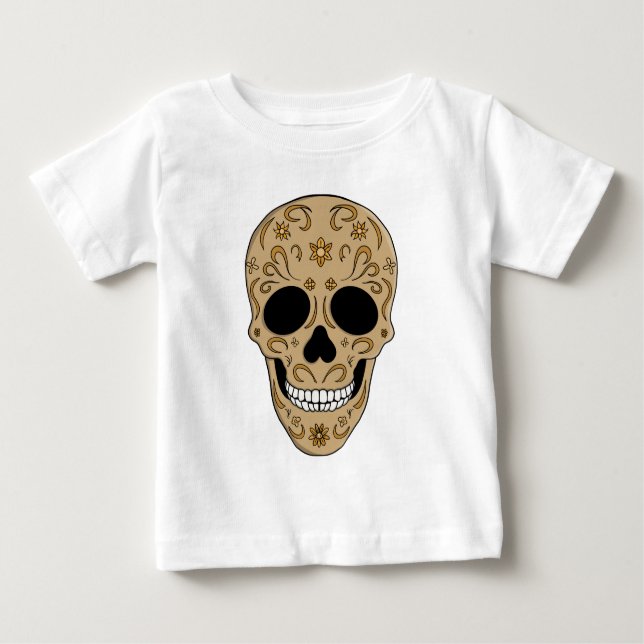 Floral Sugar Skull Dia de los Muertos Baby T-shirt (Vorderseite)