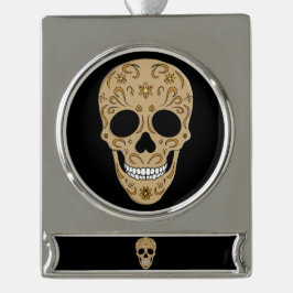 Floral Sugar Skull Dia de los Muertos Banner-Ornament Silber