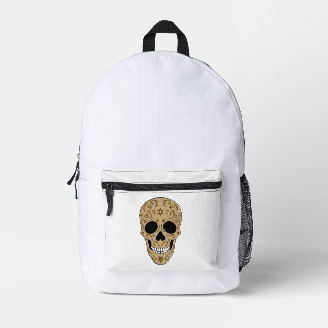 Floral Sugar Skull Dia de los Muertos Bedruckter Rucksack (Vorderseite)