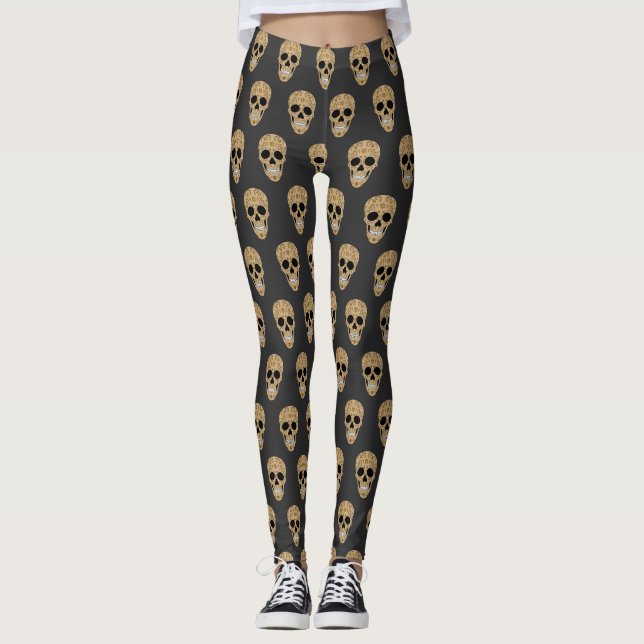 Floral Sugar Skull Dia de los Muertos Leggings (Vorderseite)