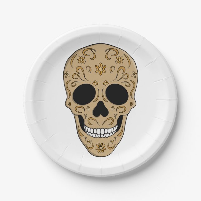 Floral Sugar Skull Dia de los Muertos Pappteller (Vorderseite)