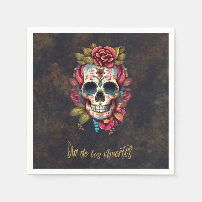 Floral Sugar Skull Dia de los Muertos Party Serviette (Vorderseite)