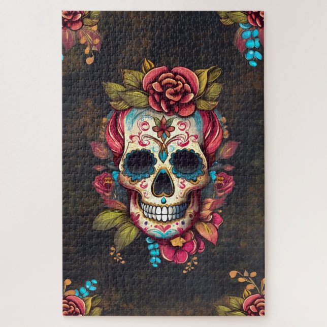 Floral Sugar Skull Día de los Muertos Puzzle (Vertikal)