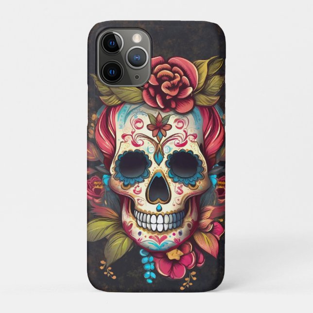 Floral Sugar Skull Día de los Muertos Spanisch Case-Mate iPhone Hülle (Rückseite)