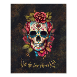Floral Sugar Skull Día de los Muertos Spanisch Poster