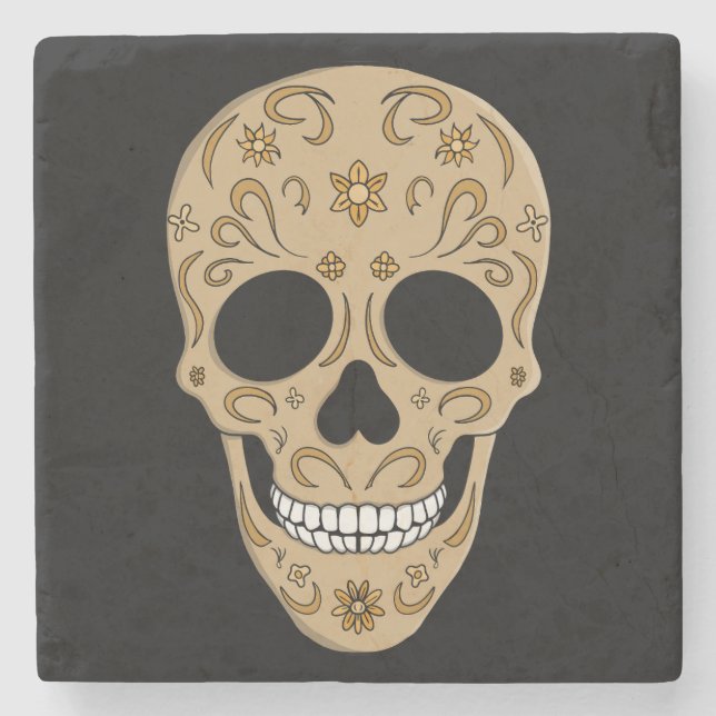 Floral Sugar Skull Dia de los Muertos Steinuntersetzer (Vorderseite)