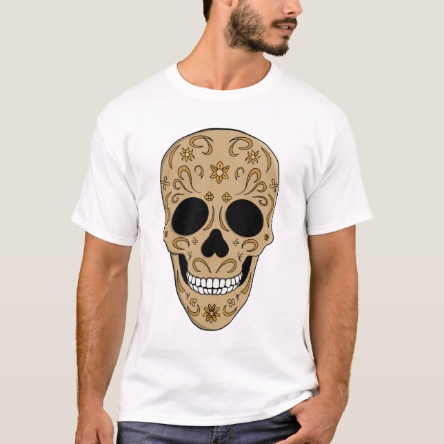 Floral Sugar Skull Dia de los Muertos T-Shirt (Vorderseite)