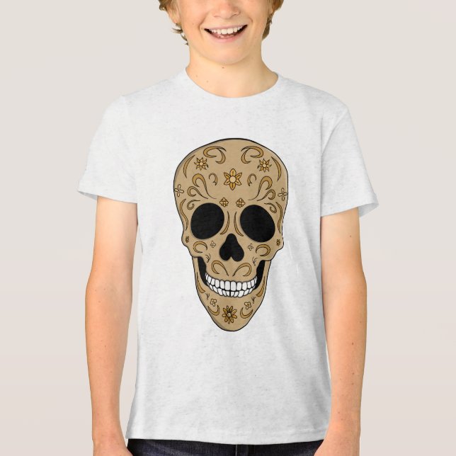 Floral Sugar Skull Dia de los Muertos Tri-Blend Shirt (Vorderseite)