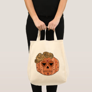 Floral Sugar Skull Pumpkin-Gesicht Tragetasche
