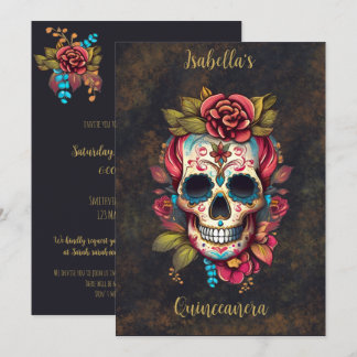 Floral Sugar Skull Quinceanera Geburtstag Englisch Einladung