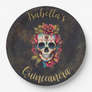 Floral Sugar Skull Quinceanera Geburtstag Pappteller