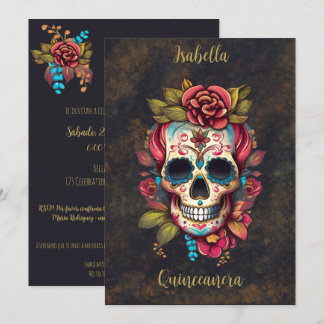 Floral Sugar Skull Quinceanera Geburtstag Spanisch Einladung