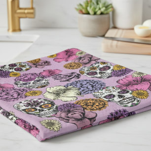 Floral Sugar Skulls Dia de los Muertos Geschirrtuch