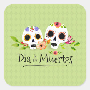 Floral Sugar Skulls Dia de Muertos   Aufkleber