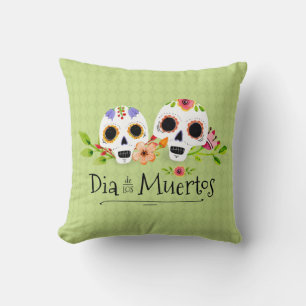 Floral Sugar Skulls Dia de Muertos   Dekokissen