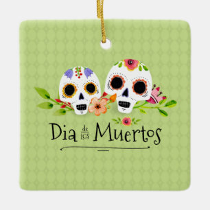 Floral Sugar Skulls Dia de Muertos   Keramik-Ornam Keramikornament