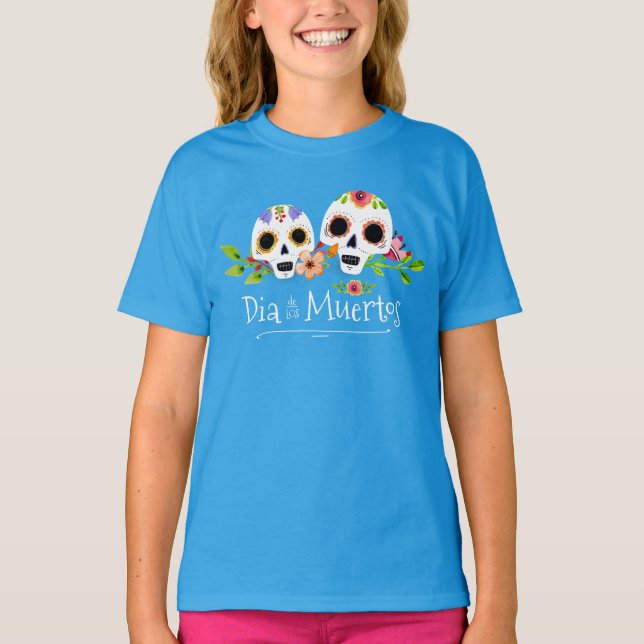 Floral Sugar Skulls Dia de Muertos | Sleeve Shirt (Vorderseite)