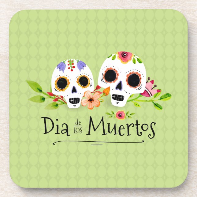 Floral Sugar Skulls Dia de Muertos | Untersetzer (Vorderseite)