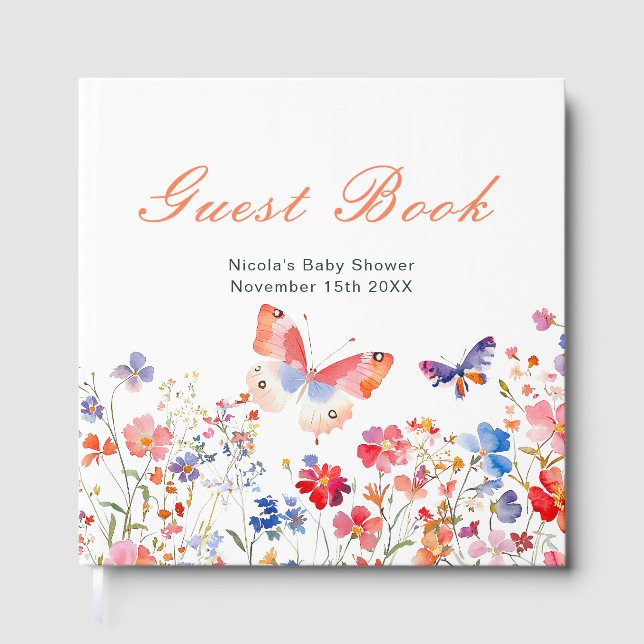 Floral Summer Butterfly Baby Shower Guest Book Gästebuch (Vorderseite)