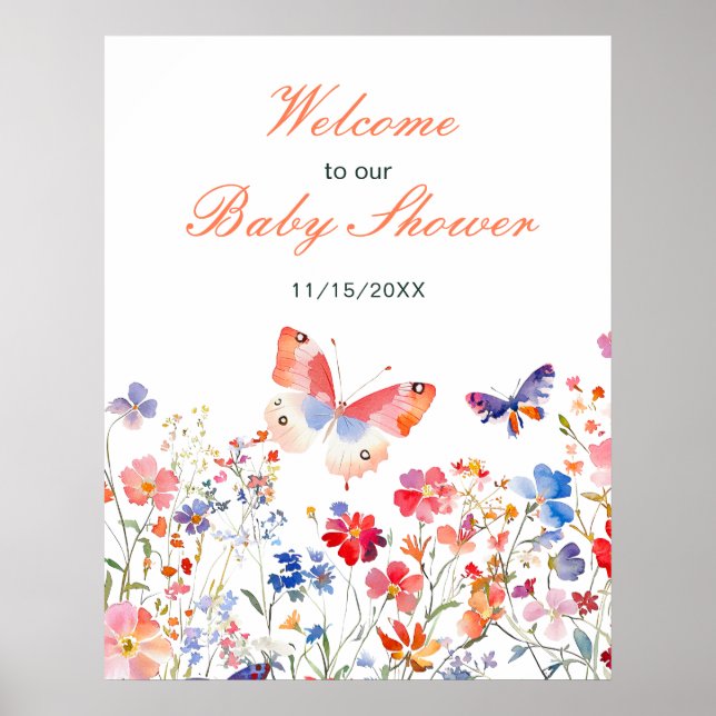 Floral Summer Butterfly-Brautparty Poster (Vorne)
