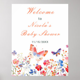 Floral Summer Butterfly Brautparty Welcome Poster