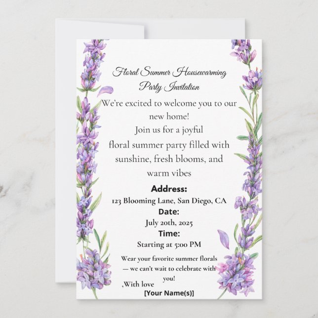 Floral Summer Housewarming Party Invitation Einladung (Vorderseite)