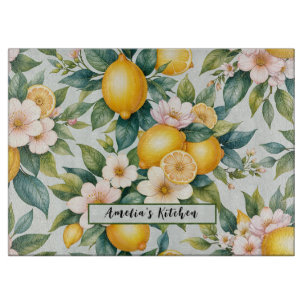 Floral Summer lemon citrus personalisierter Name Schneidebrett